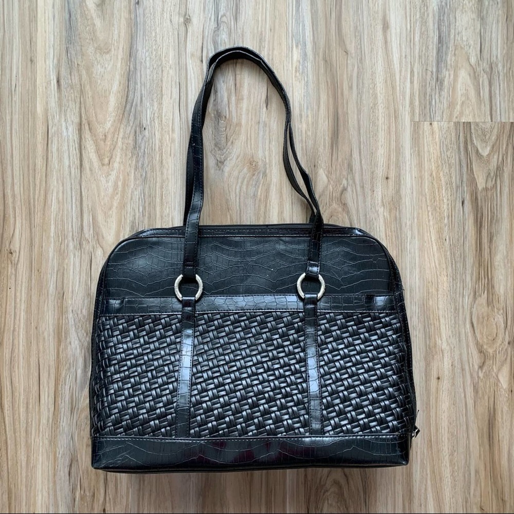 COLDWATER CREEK Black Leather Laptop/Computer Bag Tote Workwear Shoulder